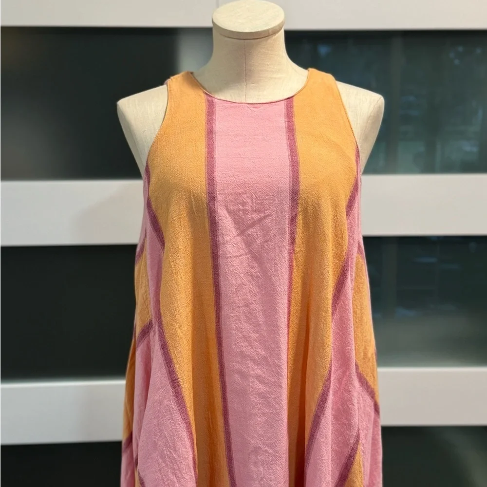 DEVOTON TWINS Maxi OS waistless sleeveless pink and orange sorbet summer dress
